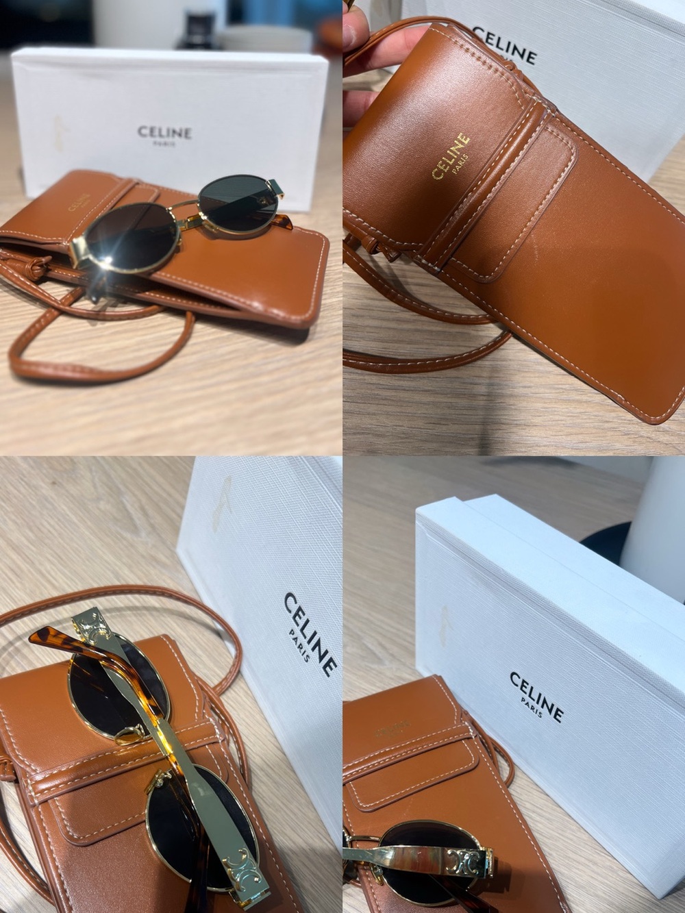 Celine Tan Brown Leather Mini Crossbody with sunglasse with Strap